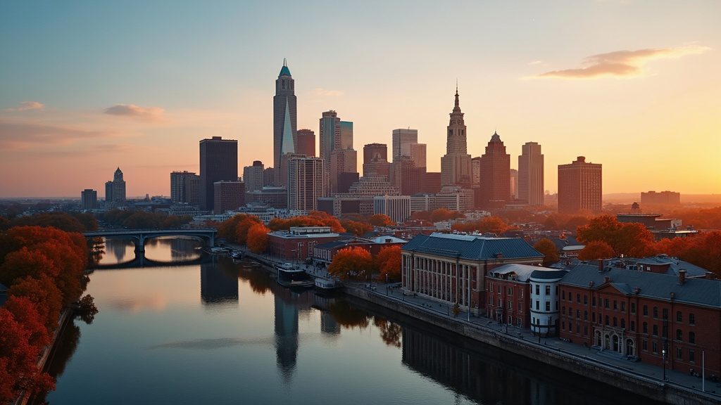 Flint skyline at golden hour, representing in-home newborn circumcision in Flint