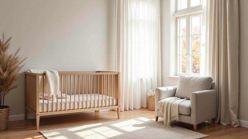 A serene home nursery corner with a crib and cozy chair, representing the calm of in-home newborn circumcision
