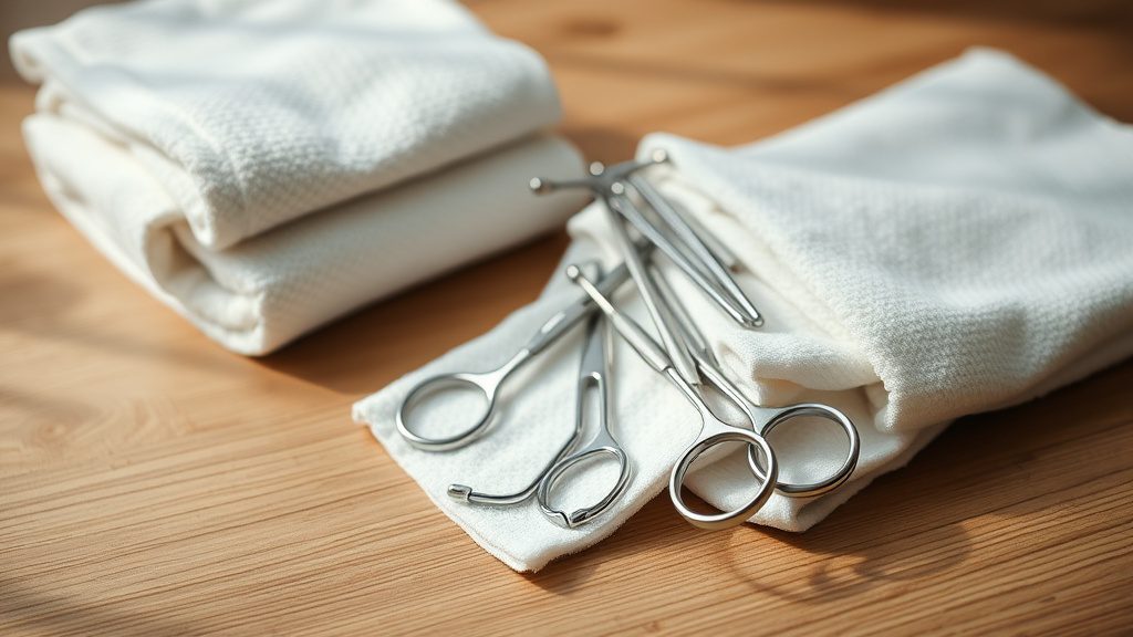 Clean instruments on a cloth representing careful circumcision methods and technique