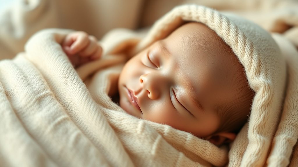 Peaceful swaddled sleeping newborn, calm and comfortable after circumcision