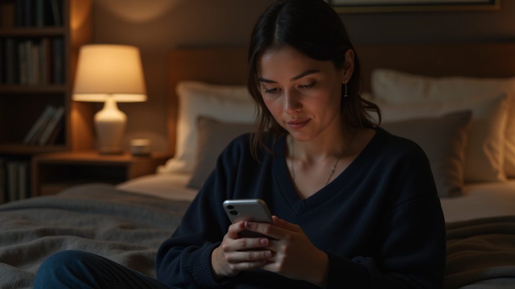 A parent calmly checking a phone at home, representing knowing when to call after a newborn circumcision