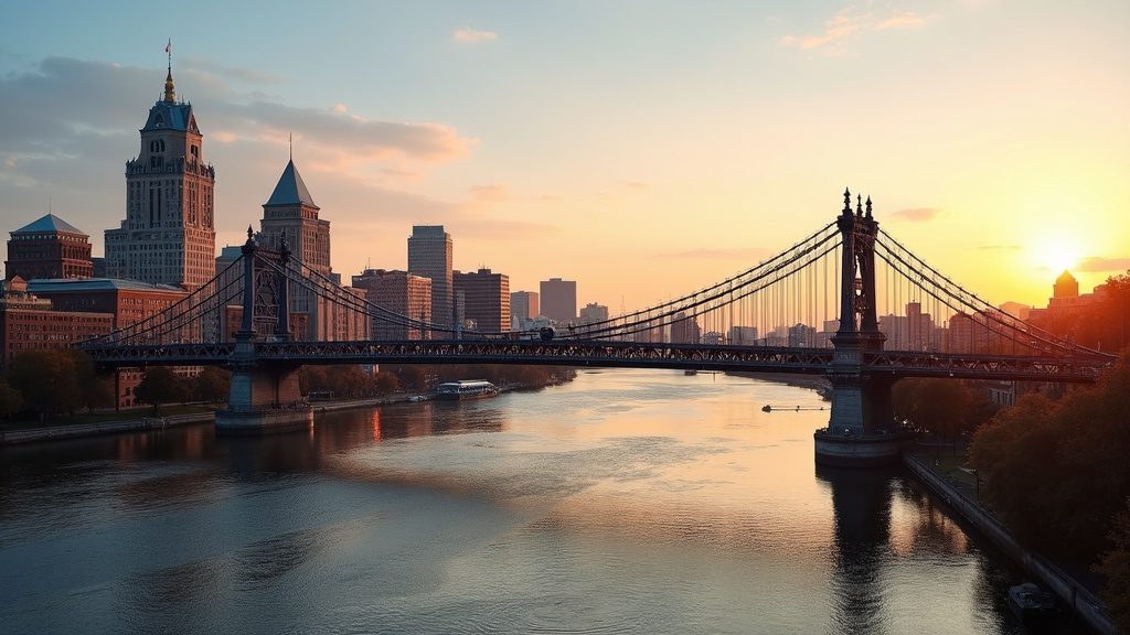 Cincinnati skyline at golden hour, representing in-home newborn circumcision in Cincinnati