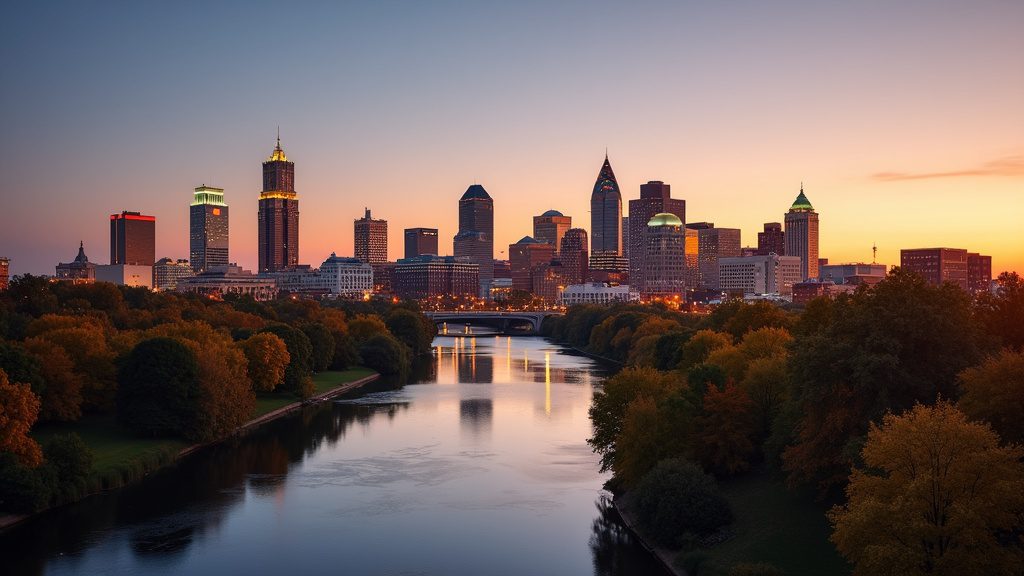 Columbus skyline at golden hour, representing in-home newborn circumcision in Columbus