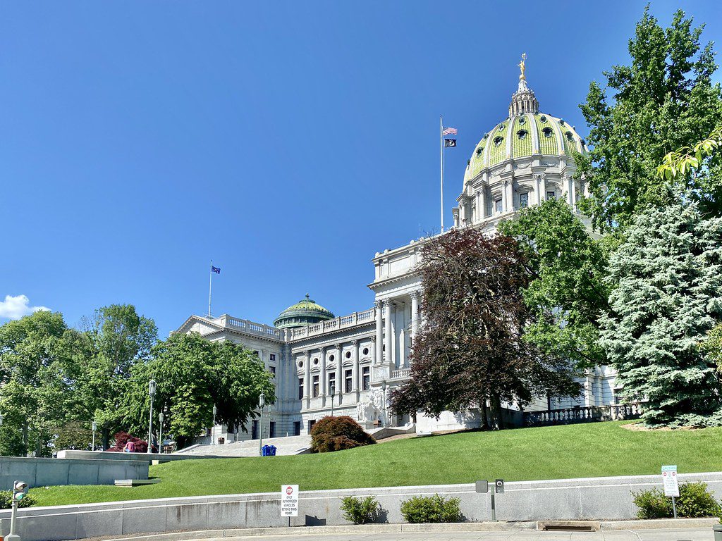 Pennsylvania State Capitol dome in Harrisburg, representing in-home newborn circumcision in Harrisburg