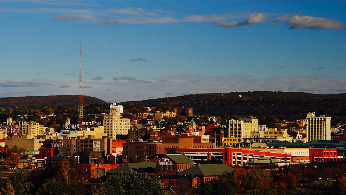 Scranton skyline at golden hour, representing in-home newborn circumcision in Scranton